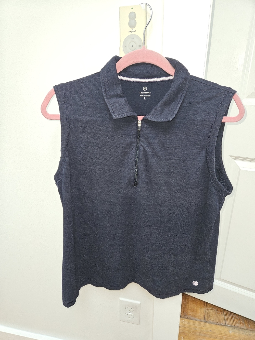 T BY TALBOTS Sleeveless Half-Zip Polo Top in Navy